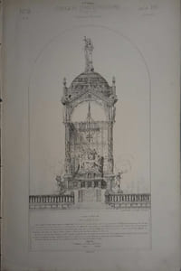 Projet de maître-autel par André, élève de M. Questel. Planche extraite de la publication mensuelle Croquis d'architecture, Intime-club.