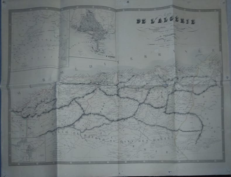 Carte de l'Algérie dressée d'après les documents récents du dépôt de la guerre sur les provinces d'Alger, d'Oran et Constantine.. VUILLEMIN A. 