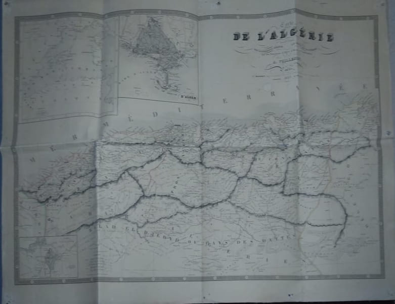 Carte de l'Alg&eacute;rie dress&eacute;e d'apr&egrave;s les documents r&eacute;cents du d&eacute;p&ocirc;t de la guerre sur les provinces d'Alger, d'Oran et Constantine.. VUILLEMIN A. 