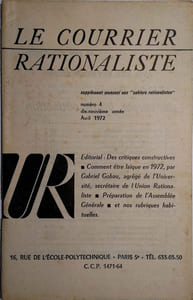 Le Courrier rationaliste 19e année N° 4. Supplément mensuel aux cahiers rationalistes.
