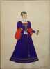 Costume de femme sous Charles IX. Gravure en couleurs extraite du portfolio d'Emile Gallois : "Le Costume en France de François Ier à 1900". N° 4.. ...