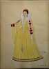 Costume de femme sous Henri III. Gravure en couleurs extraite du portfolio d'Emile Gallois : "Le Costume en France de François Ier à 1900". N° 6.. ...