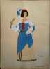 Costume de femme sous Louis XIII. Gravure en couleurs extraite du portfolio d'Emile Gallois : "Le Costume en France de François Ier à 1900". N° 9.. ...