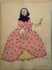 Costume de femme sous la Régence. Gravure en couleurs extraite du portfolio d'Emile Gallois : "Le Costume en France de François Ier à 1900". N° 15.. ...
