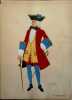 Costume d'homme sous la Régence. Gravure en couleurs extraite du portfolio d'Emile Gallois : "Le Costume en France de François Ier à 1900". N° 16.. ...