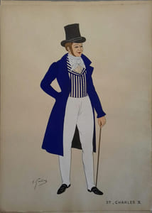 Costume d'homme sous Charles X. Gravure en couleurs extraite du portfolio d'Emile Gallois : "Le Costume en France de François Ier à 1900". N° 37.