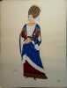 Costume de femme noble sous les Capétiens. XIIIe siècle. Gravure en couleurs extraite du portfolio d'Emile Gallois : "Le Costume en France des ...