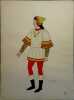 Costume de bourgeois alsacien sous les Valois. XVe siècle. Gravure en couleurs extraite du portfolio d'Emile Gallois : "Le Costume en France des ...