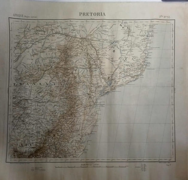 Feuille N&deg; 55 de la carte de l'Afrique (R&eacute;gion australe) : Pr&eacute;toria. (R&eacute;gion du Transvaal).. PRETORIA 