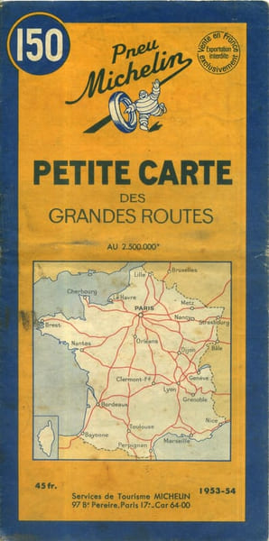Petite carte des grandes routes. Carte &agrave; l'&eacute;chelle 1/2 500 000e.. CARTE MICHELIN 