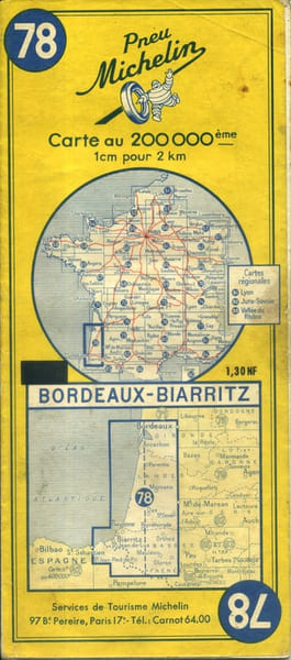 Ancienne Carte Michelin N&deg; 78 : Bordeaux - Biarritz. Carte au 200.000e.. CARTE MICHELIN 