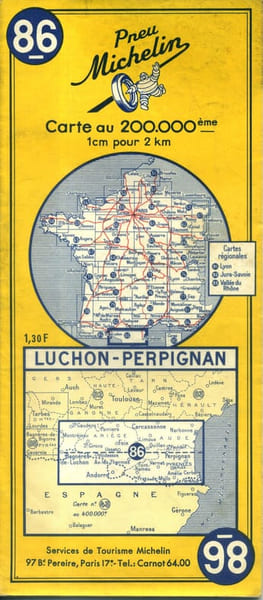 Ancienne Carte Michelin N&deg; 86 : Luchon - Perpignan. Carte au 200.000e.. CARTE MICHELIN 