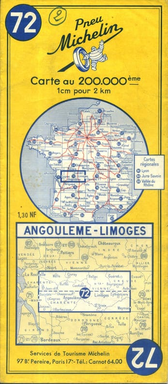 Ancienne Carte Michelin N° 72 : Angoulême - Limoges. Carte au 200.000e.. CARTE MICHELIN 