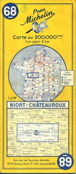 Ancienne Carte Michelin N&deg; 68 : Niort - Ch&acirc;teauroux. Carte au 200.000e.. CARTE MICHELIN 