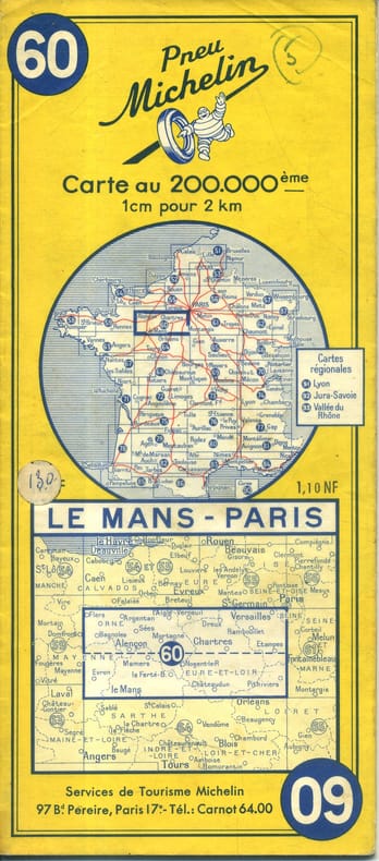 Ancienne Carte Michelin N° 60 : Le Mans - Paris. Carte au 200.000e.. CARTE MICHELIN 