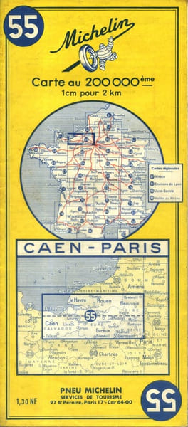 Ancienne Carte Michelin N&deg; 55 : Caen - Paris. Carte au 200.000e.. CARTE MICHELIN 