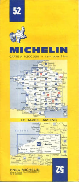 Ancienne Carte Michelin N&deg; 52 : Le Havre - Amiens. Carte au 200.000e.. CARTE MICHELIN 