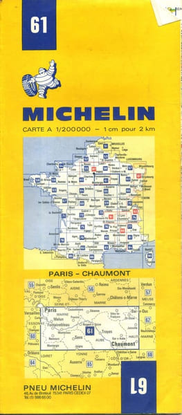 Ancienne Carte Michelin N&deg; 61 : Paris - Chaumont. Carte au 200.000e.. CARTE MICHELIN 