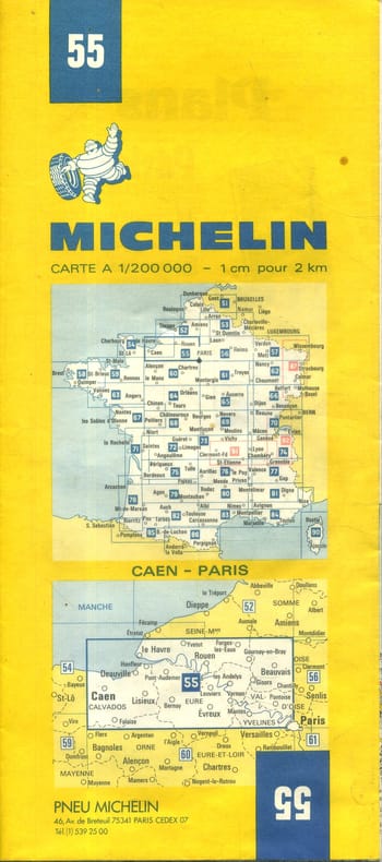 Ancienne Carte Michelin N° 55 : Caen - Paris. Carte au 200.000e.. CARTE MICHELIN 
