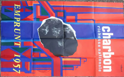 Affiche de Villemot. Charbon richesse nationale. Emprunt 1957.