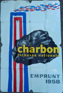 Affiche de Villemot. Charbon richesse nationale. Emprunt 1958.