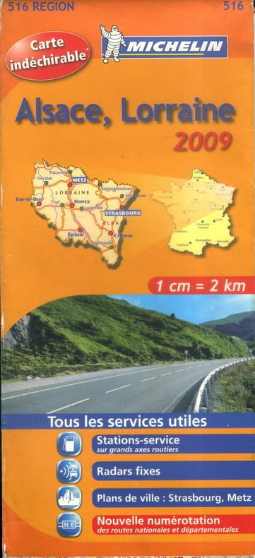 Ancienne Carte Michelin N° 516. Alsace, Lorraine 2009. Carte au 1/200 000e.. CARTE MICHELIN 
