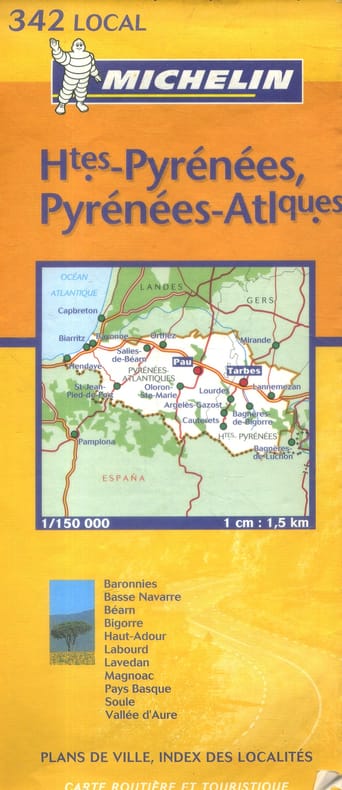 Ancienne Carte Michelin N° 342 Local. Hautes-Pyrénées, Pyrénées-Atlantiques. Carte au 1/150 000e.. CARTE MICHELIN 