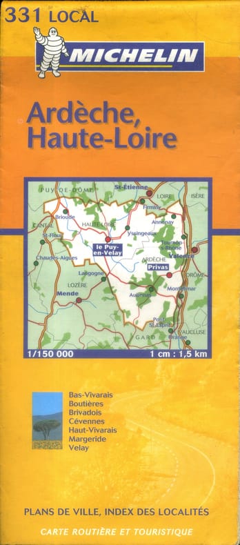 Ancienne Carte Michelin N° 331 Local. Ardèche, Haute-Loire. Carte au 1/150 000e.. CARTE MICHELIN 