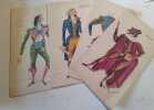 4 cartes de voeux du festival d'Avignon et de la maison Jean Vilar (1978-78-80-82), représentant des maquettes de costumes de Léon Gishia.. GISHIA ...