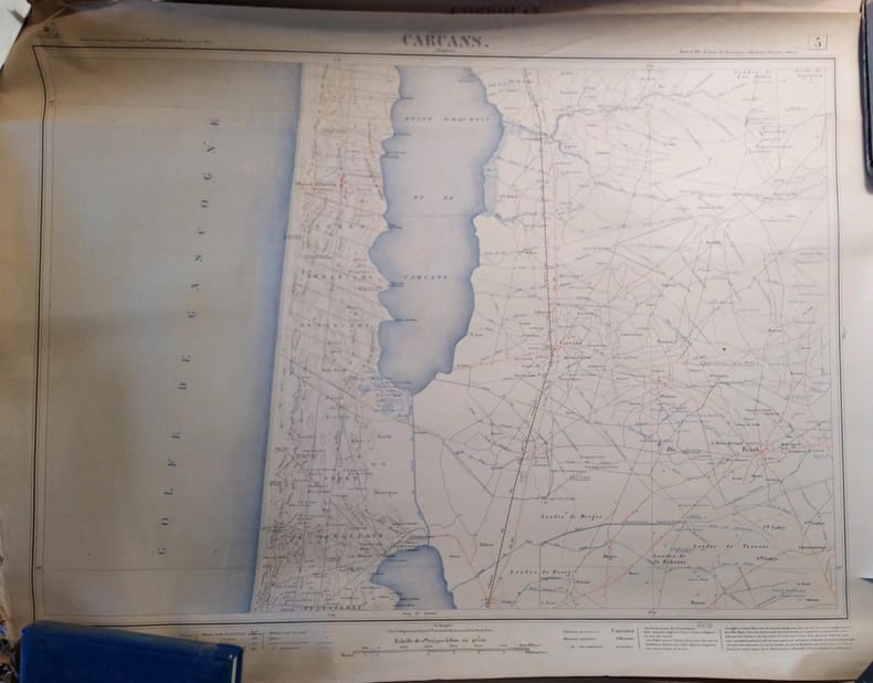 Carcans (Lesparre). Feuille N° 5. Carte exécutée suivant la décision du Conseil Général de la Gironde du 23 août 1875. Echelle 1/40000e.. CARCANS ...