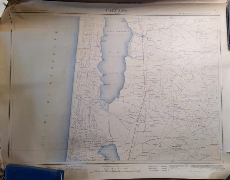 Carcans (Lesparre). Feuille N&deg; 5. Carte ex&eacute;cut&eacute;e suivant la d&eacute;cision du Conseil G&eacute;n&eacute;ral de la Gironde du 23 ao&ucirc;t 1875. Echelle 1/40000e.. CARCANS ...