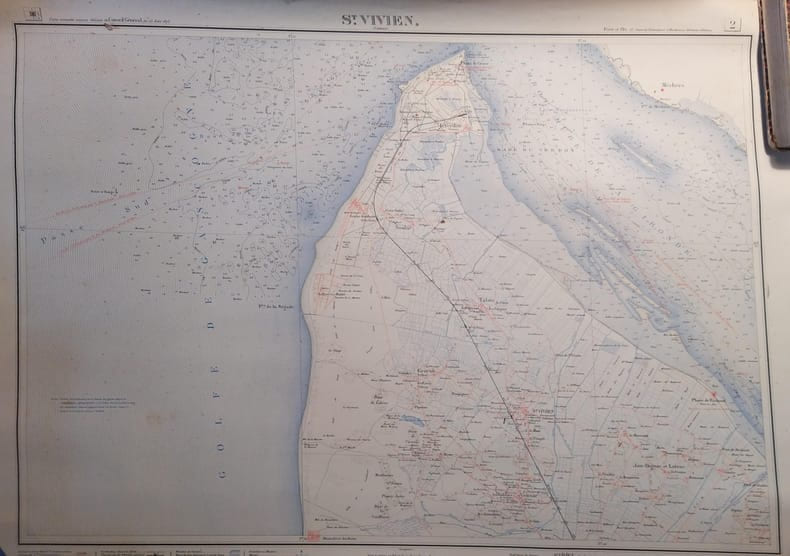 St Vivien (Cordouan). Feuille N&deg; 2. Carte ex&eacute;cut&eacute;e suivant la d&eacute;cision du Conseil G&eacute;n&eacute;ral de la Gironde du 23 ao&ucirc;t 1875. Echelle 1/40000e.. ST VIVIEN ...