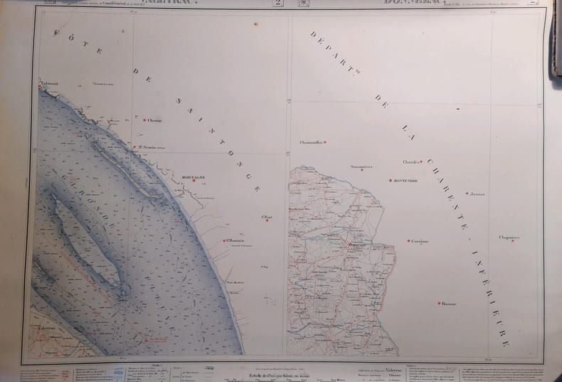 Valeyrac. Donnezac. Feuille N&deg; 2.1. et 2.2 (en deux parties). Carte ex&eacute;cut&eacute;e suivant la d&eacute;cision du Conseil G&eacute;n&eacute;ral de la Gironde du 23 ao&ucirc;t 1875. ...