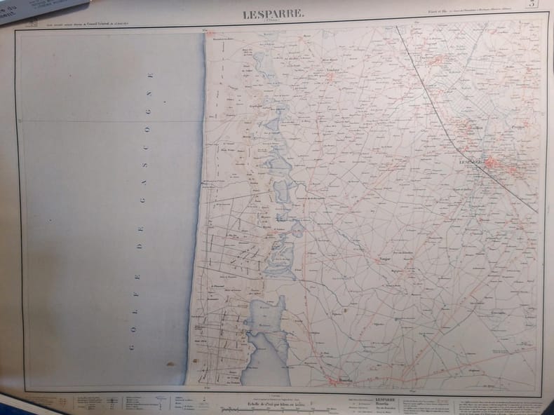 Lesparre. Feuille N° 3. Carte exécutée suivant la décision du Conseil Général de la Gironde du 23 août 1875. Echelle 1/40000e.. LESPARRE 