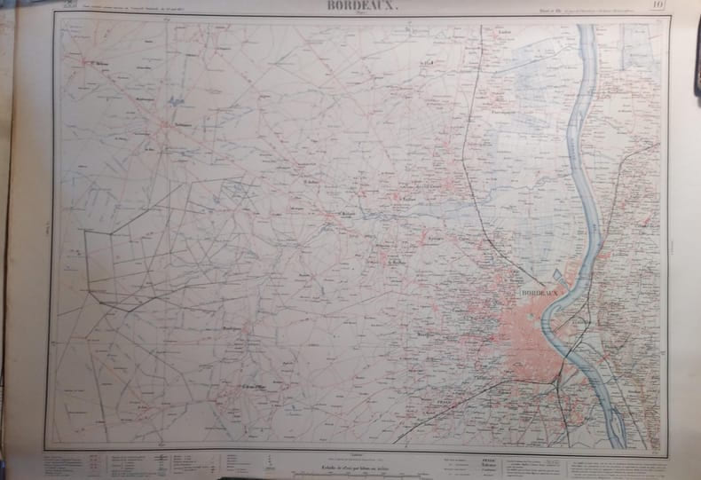 Bordeaux (Blaye). Feuille N&deg; 10. Carte ex&eacute;cut&eacute;e suivant la d&eacute;cision du Conseil G&eacute;n&eacute;ral de la Gironde du 23 ao&ucirc;t 1875. Echelle 1/40000e.. BORDEAUX ...
