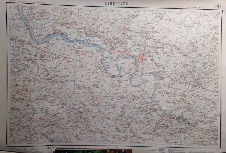 Libourne (Guitres). Feuille N&deg; 11. Carte ex&eacute;cut&eacute;e suivant la d&eacute;cision du Conseil G&eacute;n&eacute;ral de la Gironde du 23 ao&ucirc;t 1875. Echelle 1/40000e.. LIBOURNE ...