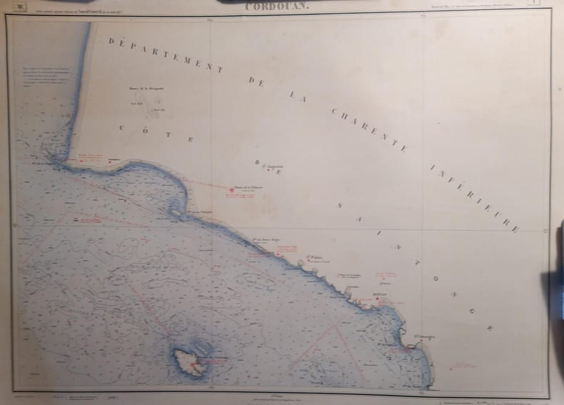 Cordouan. Feuille N&deg; 1. Carte ex&eacute;cut&eacute;e suivant la d&eacute;cision du Conseil G&eacute;n&eacute;ral de la Gironde du 23 ao&ucirc;t 1875. Echelle 1/40000e.. CORDOUAN 