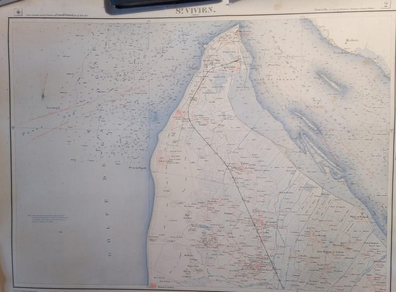 St Vivien (Cordouan). Feuille N&deg; 2. Carte ex&eacute;cut&eacute;e suivant la d&eacute;cision du Conseil G&eacute;n&eacute;ral de la Gironde du 23 ao&ucirc;t 1875. Echelle 1/40000e.. ST VIVIEN ...