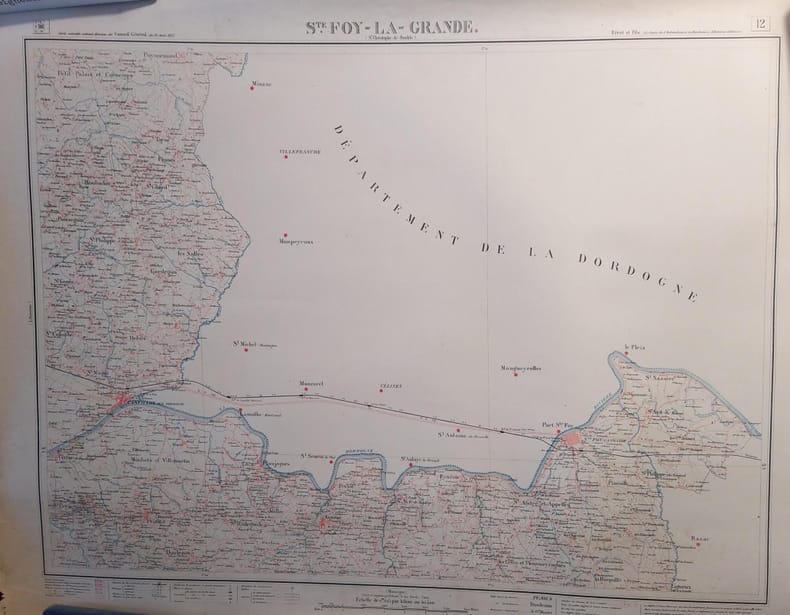 Ste Foy la grande. (St Christophe-de-Double). Feuille N° 12. Carte exécutée suivant la décision du Conseil Général de la Gironde du 23 août 1875. ...