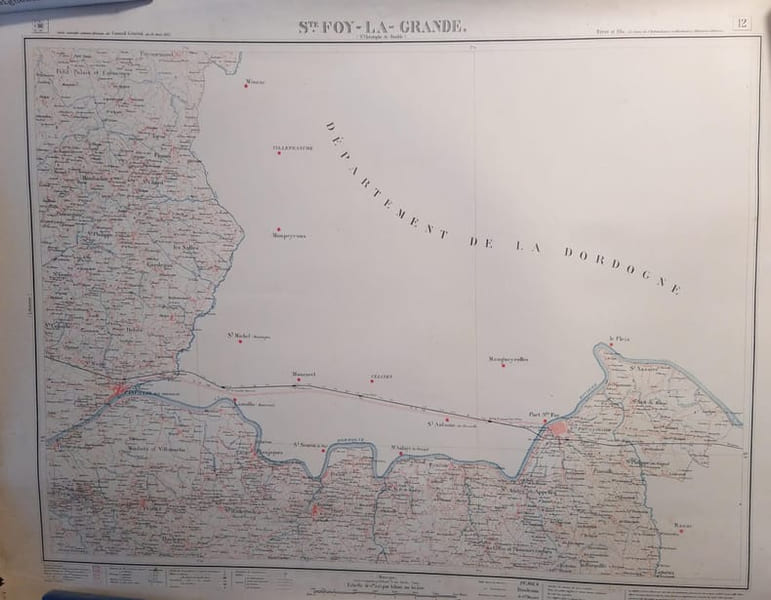 Ste Foy la grande. (St Christophe-de-Double). Feuille N&deg; 12. Carte ex&eacute;cut&eacute;e suivant la d&eacute;cision du Conseil G&eacute;n&eacute;ral de la Gironde du 23 ao&ucirc;t 1875. ...