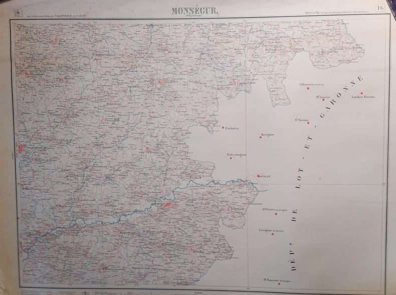 Monségur (Sainte Foy-la-Grande. Feuille N° 16. Carte exécutée suivant la décision du Conseil Général de la Gironde du 23 août 1875. Echelle 1/40000e.. ...