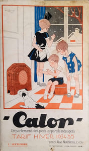 Calor. Département des petits appareils ménagers. Tarif Hiver 1934-1935. Avec 3 petits dépliants : grille-pain, bouilloire, fer à repasser.