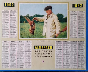 Almanach des Postes Télégraphes Téléphones 1962. Complet. Calendrier au recto et 10 pages (Paris, avec plan du métro).