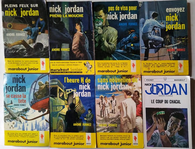 Série Nick Jordan. 8 titres. Marabout Junior numéros 179-188-208-212-216-228-232 et Marabout Pocket N° 23.