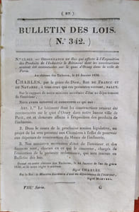 Bulletin des lois. Contient, entre autres, des ordonnances sur les abattoirs de Saintes et de Bédarieux, le tarif de péage sur l'Adour à Bayonne…