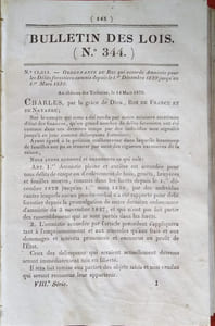Bulletin des lois. Contient, entre autres, la construction d'un pont suspendu à Libourne, et le tarif du péage, ansi que le tarif du péage d'un pont sur la Deule à Deulemont…