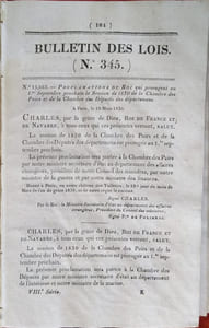 Bulletin des lois. Contient, entre autres, des ordonnances sur les abattoirs de Bar-le-Duc, Charleville, Saint-Denis et la route de Périgueux à Mont-de-Marsan...