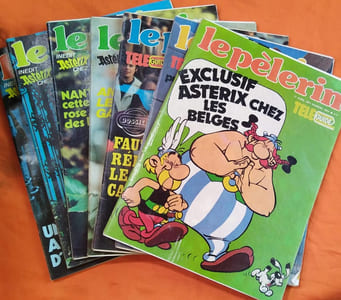 Le Pèlerin, Numéros 4924 à 4930. Ces 7 numéros contiennent les 8 premières planches de "Astérix chez les Belges". Parution en prépublication du dernier album scénarisé par René Goscinny.