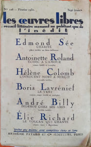 Diderot chez ses amis, variété inédite. Parue dans le N° 128 de février 1932 de la revue les Oeuvres Libres qui contient 5 autres romans et nouvelles inédits de Edmond Sée, Antoinette Roland, Hélène Colomb, Boris Lavréniet, Elie Richard.