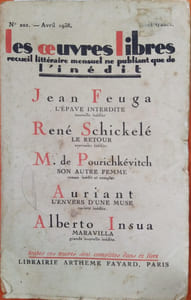 L'envers d'une muse. Variété inédite sur Louise Colet. Parue dans le N° 202 d'avril 1938 de la revue les Oeuvres Libres qui contient 4 autres romans et nouvelles inédits de Jean Feuga, René Schickelé, M. de Pourichkévitch, Alberto Insua.